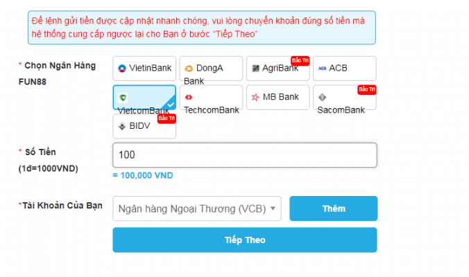 Hướng dẫn Nạp tiền Fun88 đơn giản dễ hiểu nhất hiện nay